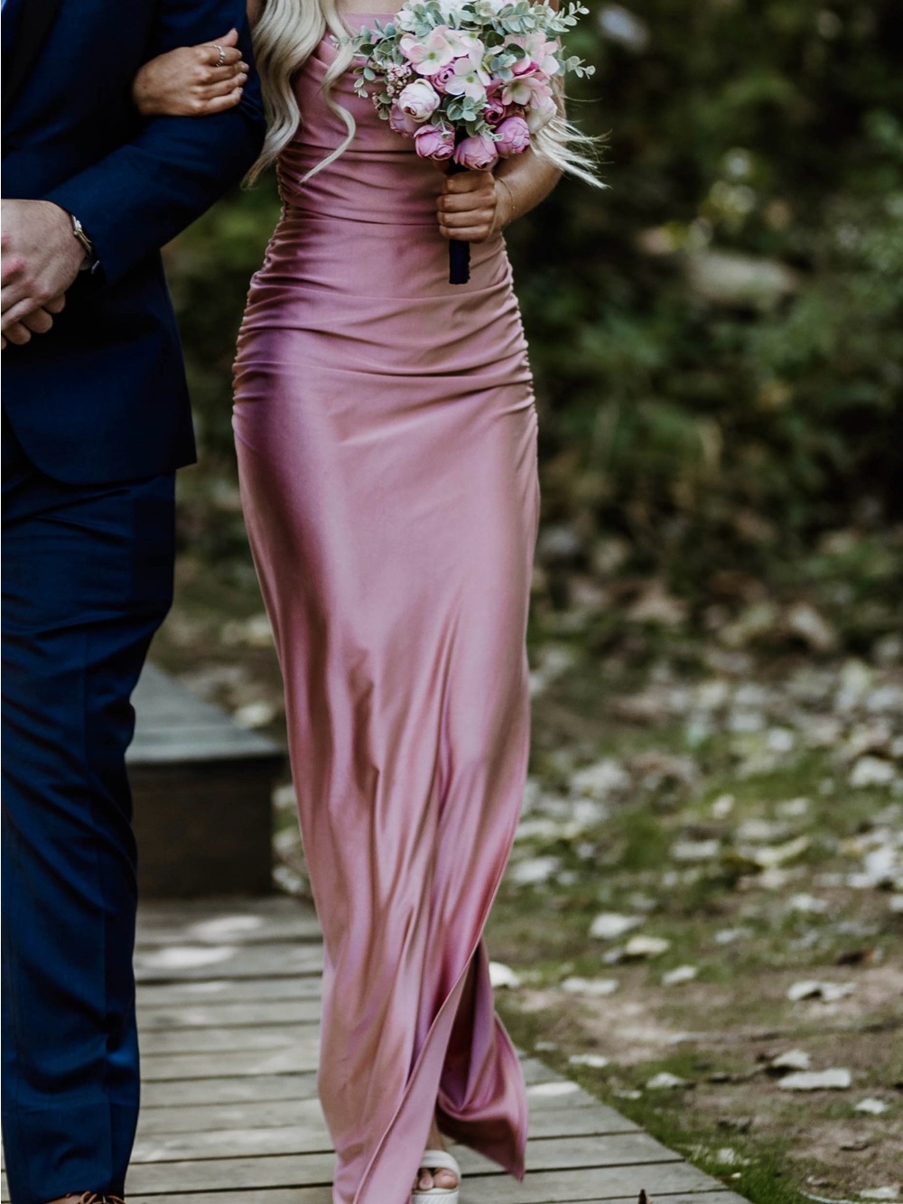 Satin Dusty Rose Ruched Slip Gown